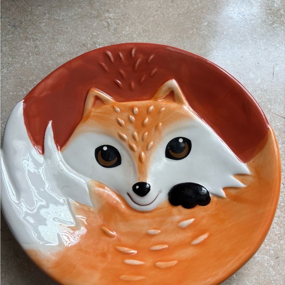Charming Fox Ceramic Plate - Orange and White